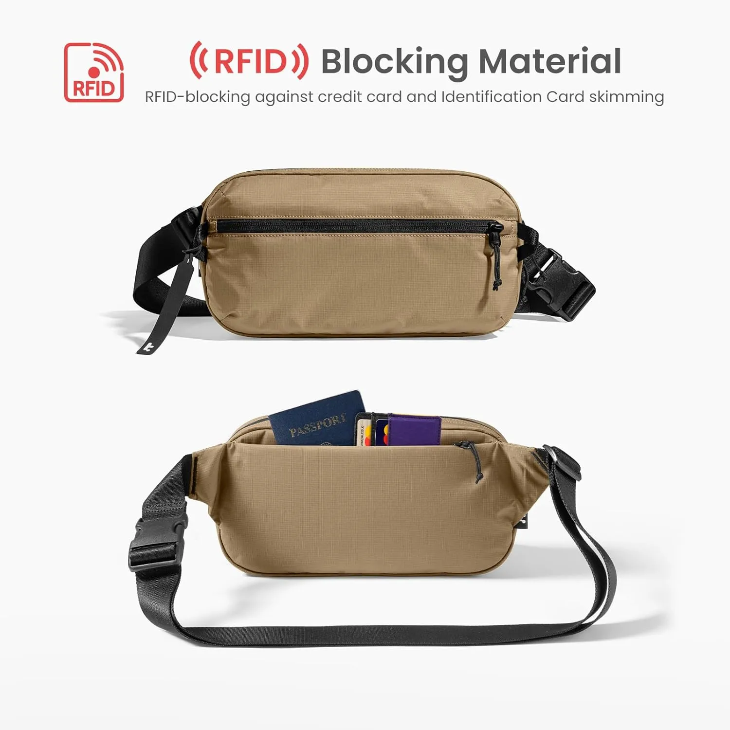 tomtoc 3.5L Sling Bag with RFID Blocking, Crossbody Bag Chest Shoulder Pack for Men and Women, Water-resistant Lightweight Casual Waist Fanny Pack for Travel/Daily Use, for Nintendo Switch 2