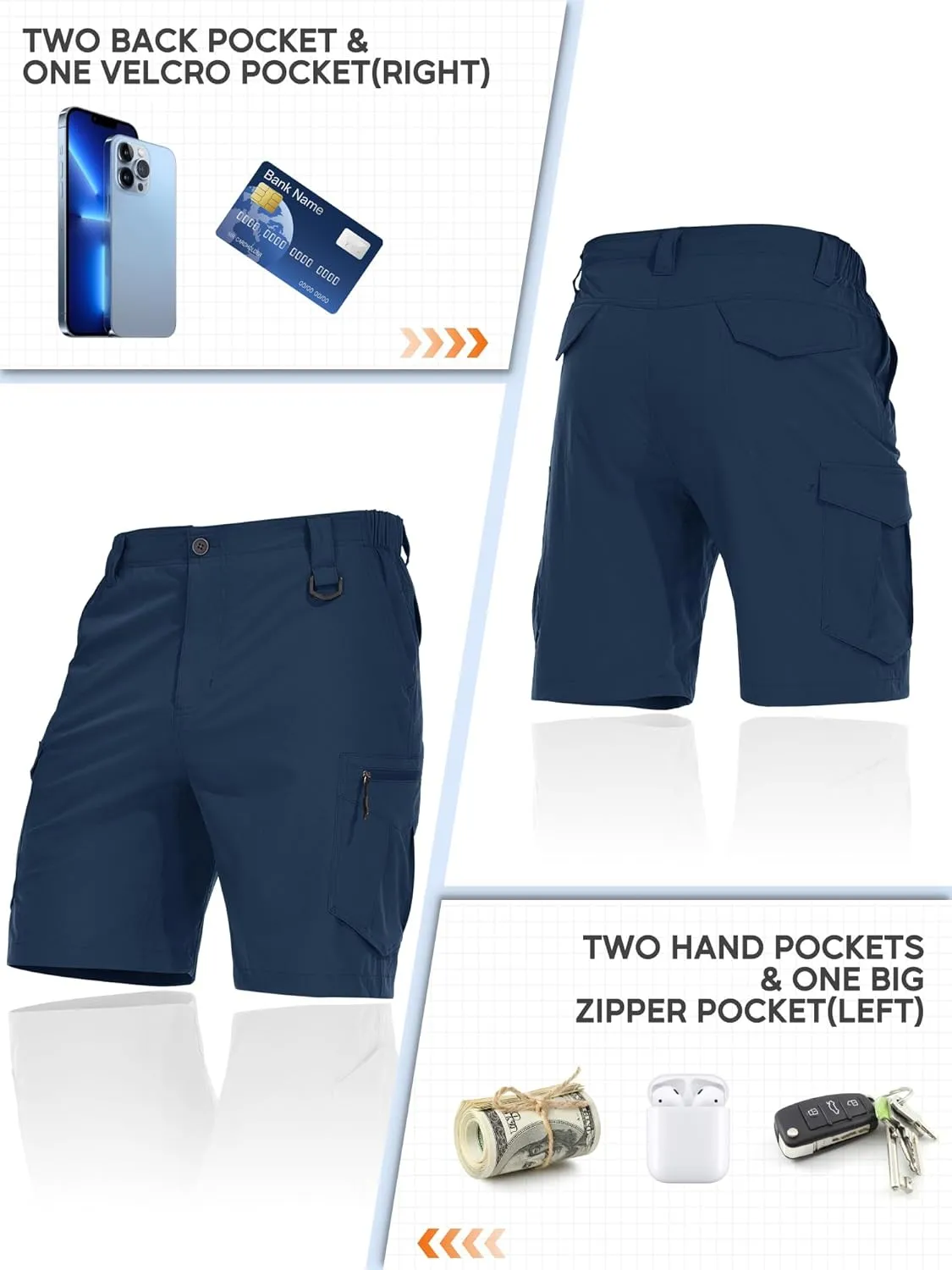 Toomett Mens Hiking Cargo Shorts Quick Dry Lightweight Travel Fishing Camping Golf Shorts with Multi Pockets