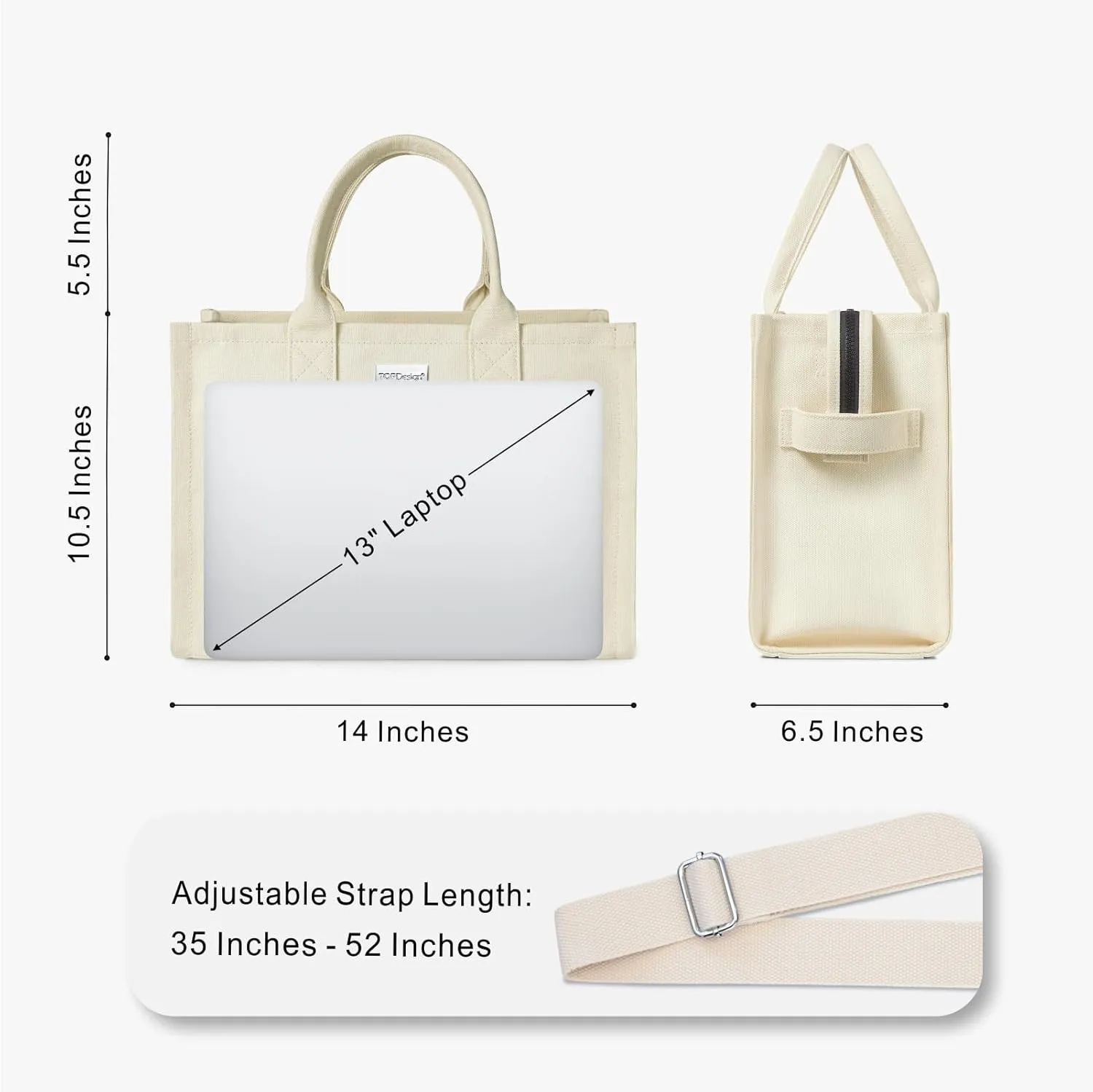 TOPDesign Heavy-Duty Canvas Tote Bag for Women, Adjustable Crossbody Handbag with 6 Pockets, Everything Tote