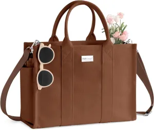 TOPDesign Heavy-Duty Canvas Tote Bag for Women, Adjustable Crossbody Handbag with 6 Pockets, Everything Tote