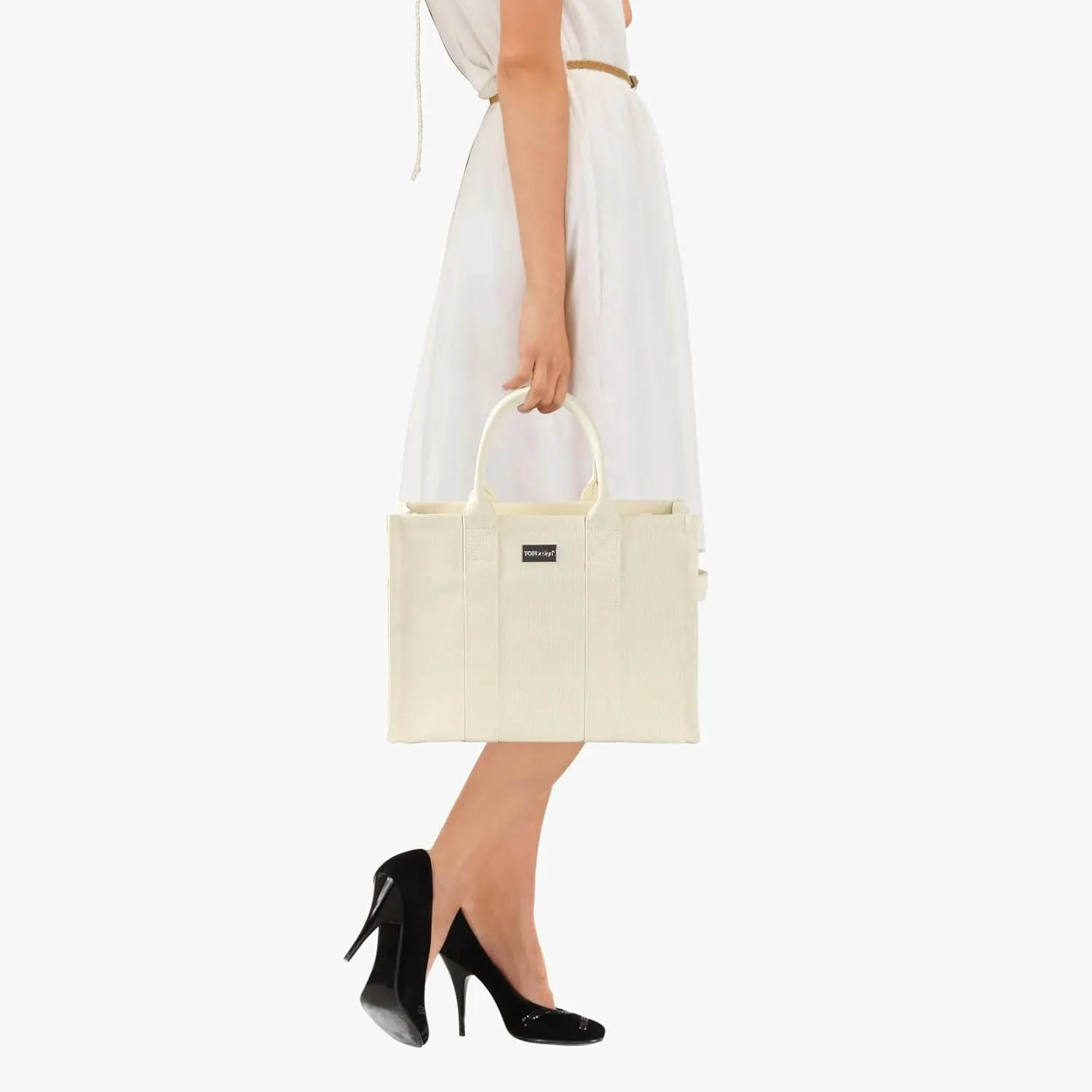 TOPDesign Heavy-Duty Canvas Tote Bag for Women, Adjustable Crossbody Handbag with 6 Pockets, Everything Tote