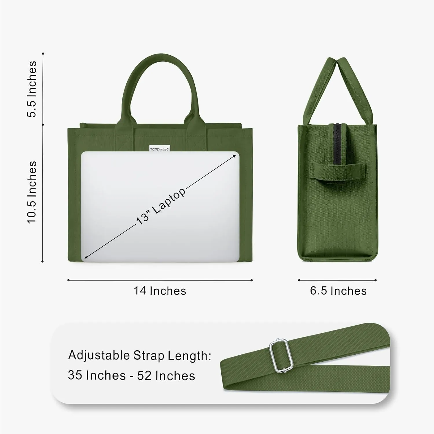 TOPDesign Heavy-Duty Canvas Tote Bag for Women, Adjustable Crossbody Handbag with 6 Pockets, Everything Tote