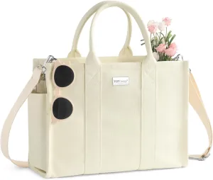 TOPDesign Heavy-Duty Canvas Tote Bag for Women, Adjustable Crossbody Handbag with 6 Pockets, Everything Tote