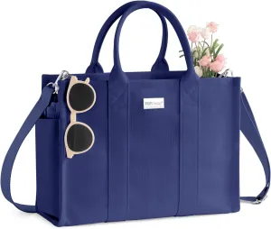 TOPDesign Heavy-Duty Canvas Tote Bag for Women, Adjustable Crossbody Handbag with 6 Pockets, Everything Tote