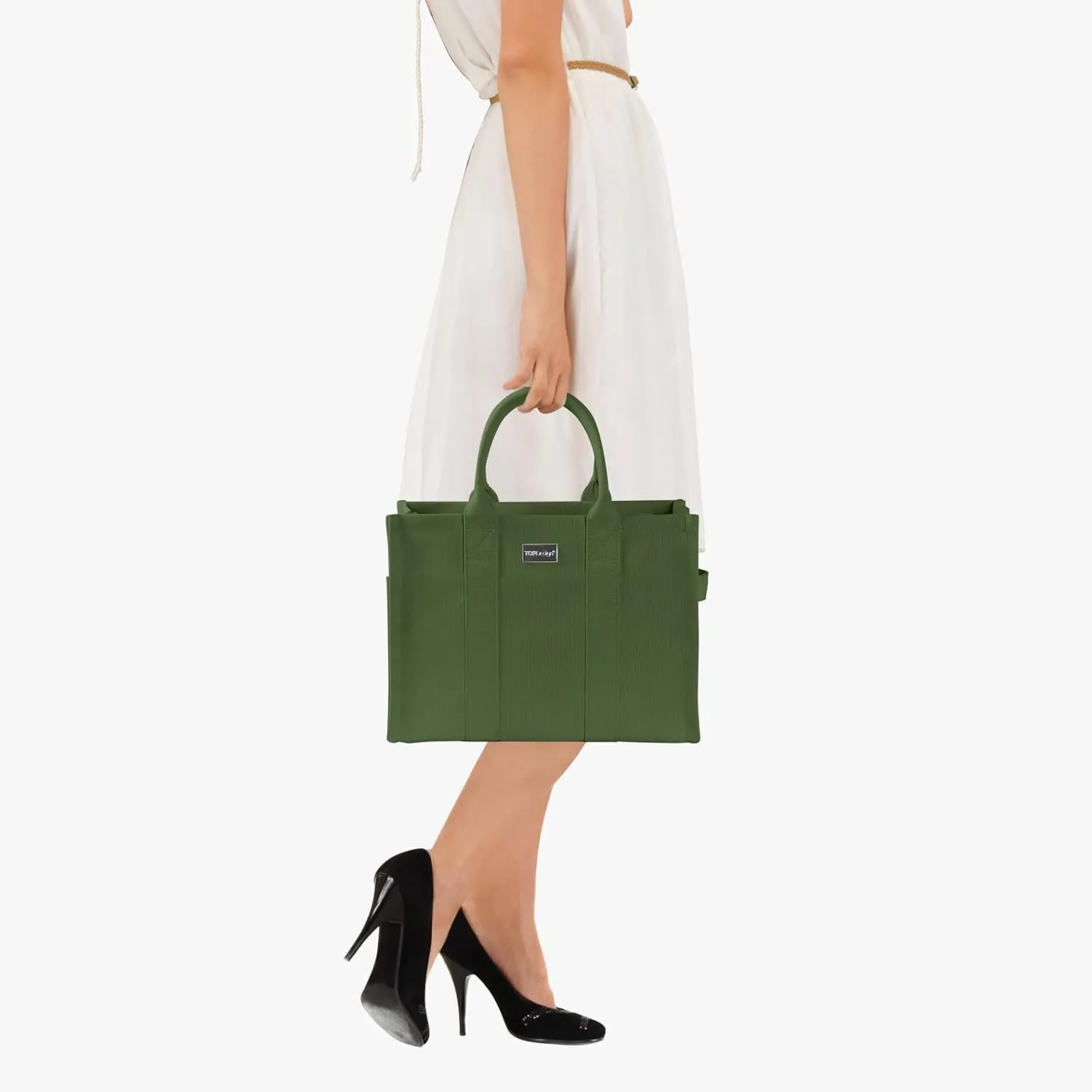 TOPDesign Heavy-Duty Canvas Tote Bag for Women, Adjustable Crossbody Handbag with 6 Pockets, Everything Tote