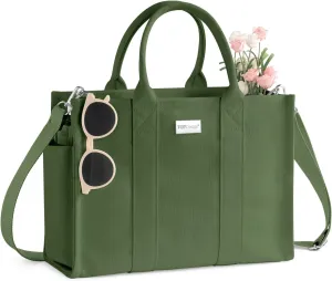 TOPDesign Heavy-Duty Canvas Tote Bag for Women, Adjustable Crossbody Handbag with 6 Pockets, Everything Tote