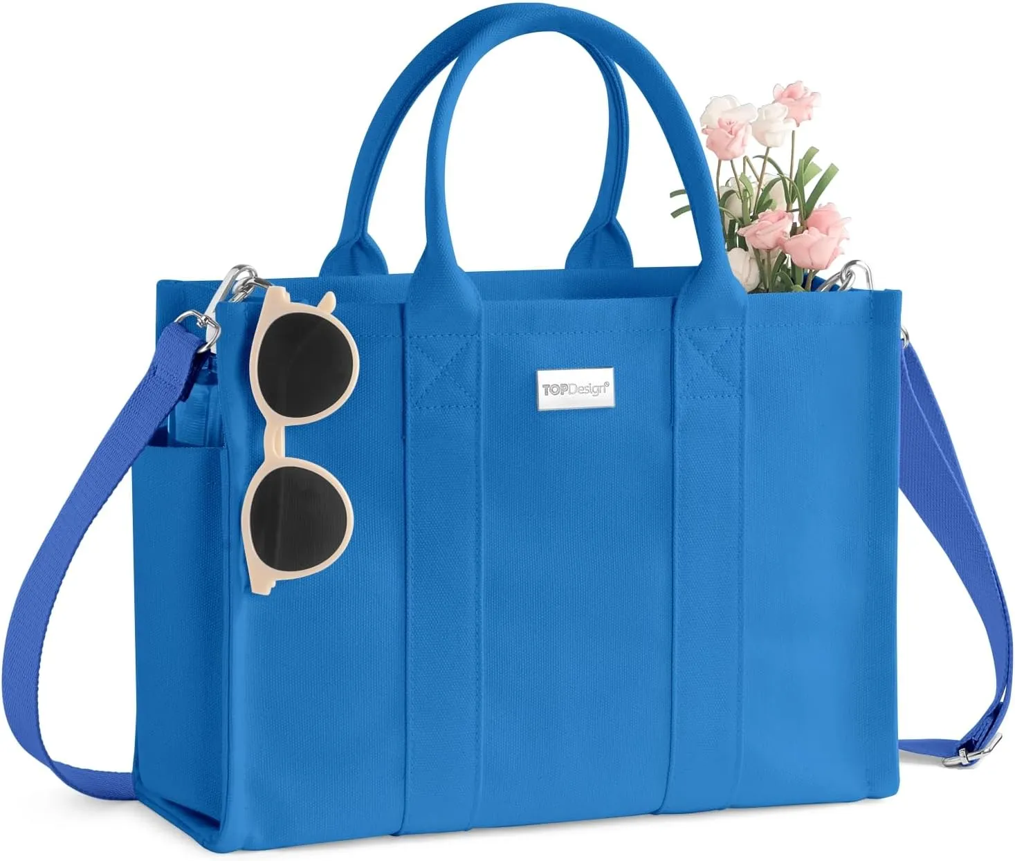 TOPDesign Heavy-Duty Canvas Tote Bag for Women, Adjustable Crossbody Handbag with 6 Pockets, Everything Tote