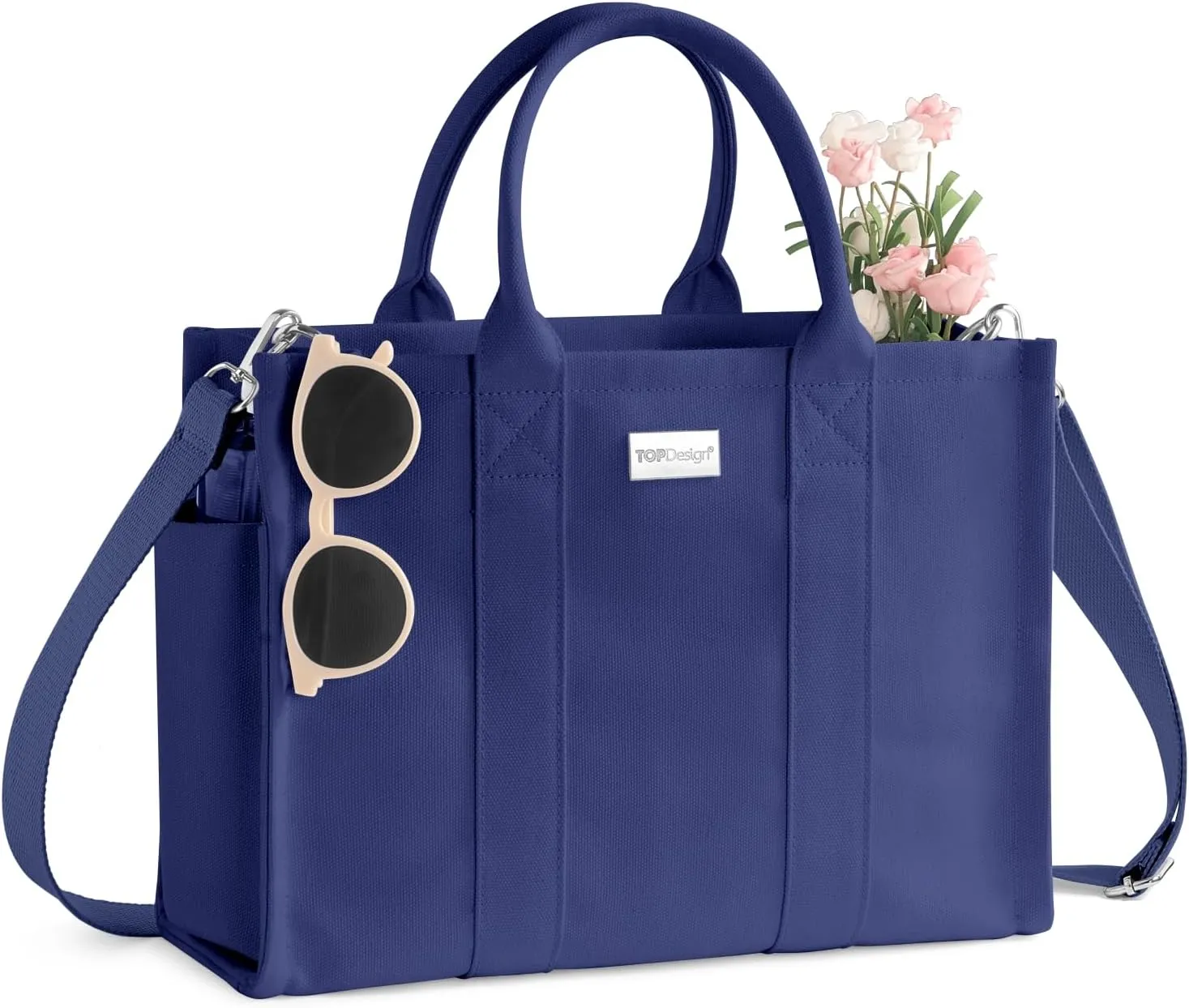 TOPDesign Heavy-Duty Canvas Tote Bag for Women, Adjustable Crossbody Handbag with 6 Pockets, Everything Tote