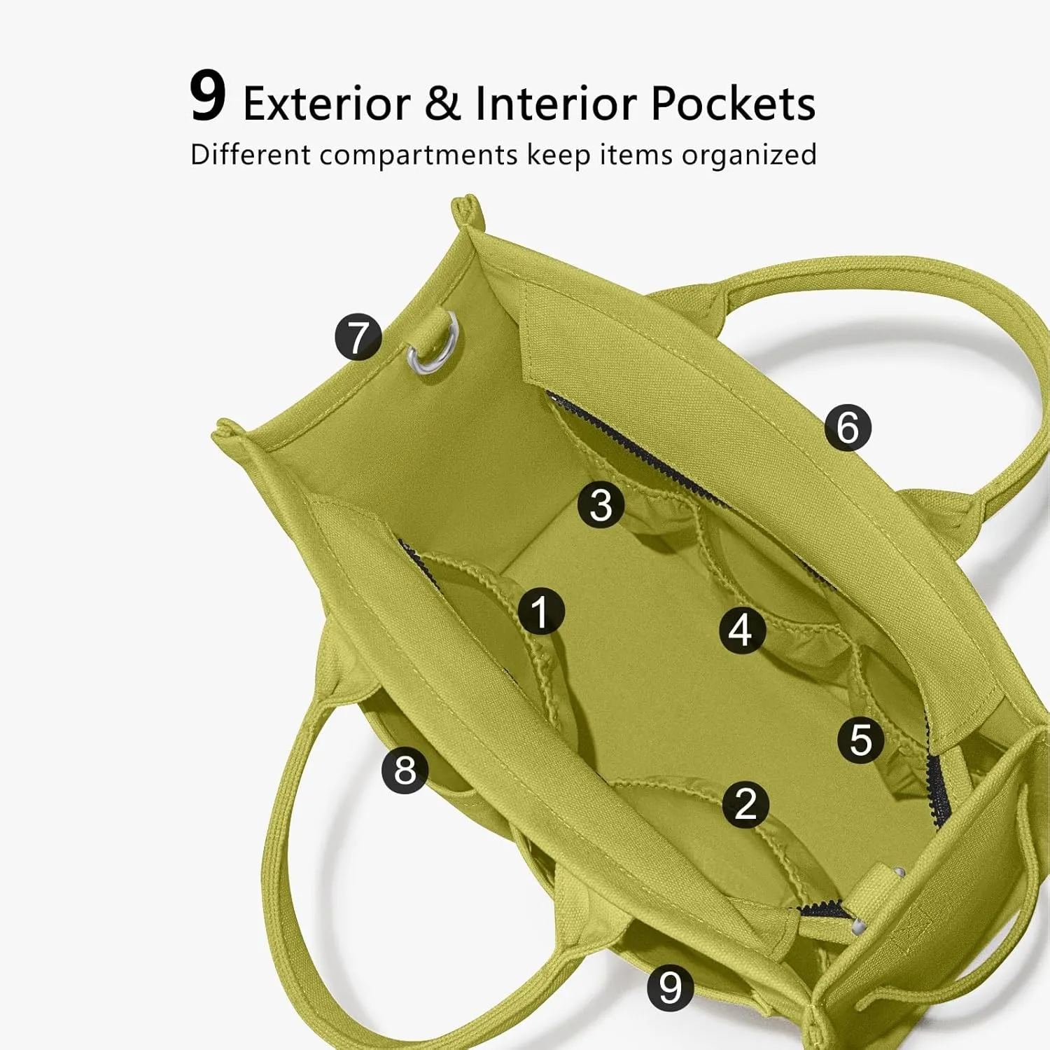 TOPDesign Heavy-Duty Canvas Tote Bag for Women, Adjustable Crossbody/Shoulder Handbag with 9 Pockets, Everything Tote