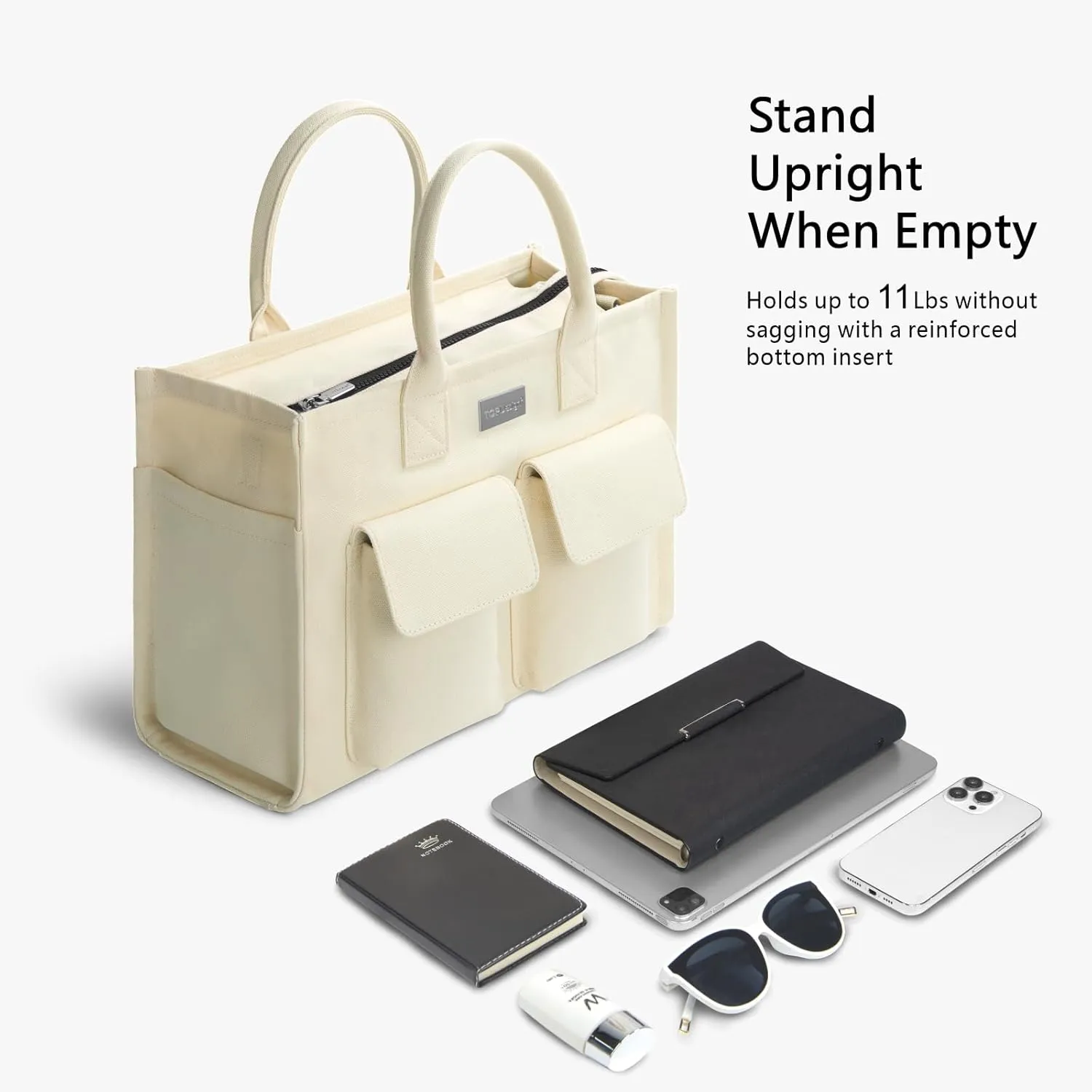 TOPDesign Heavy-Duty Canvas Tote Bag for Women, Crossbody Handbag with 9 Pockets, Everything Tote