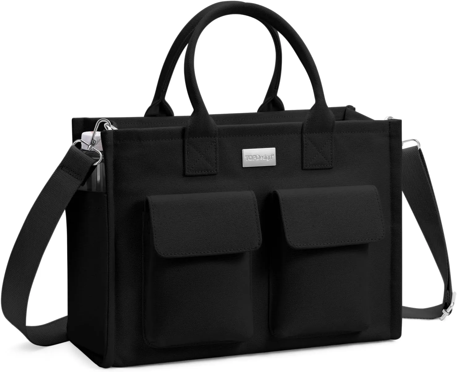 TOPDesign Heavy-Duty Canvas Tote Bag for Women, Crossbody Handbag with 9 Pockets, Everything Tote