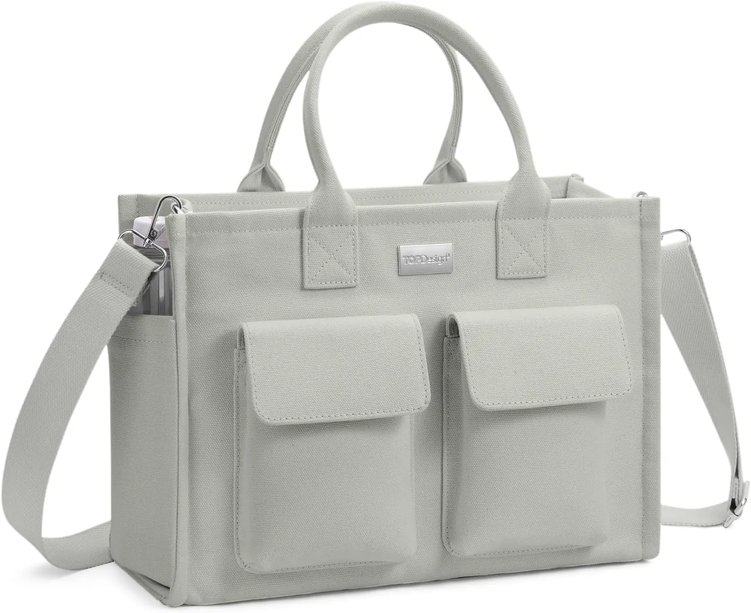 TOPDesign Heavy-Duty Canvas Tote Bag for Women, Crossbody Handbag with 9 Pockets, Everything Tote