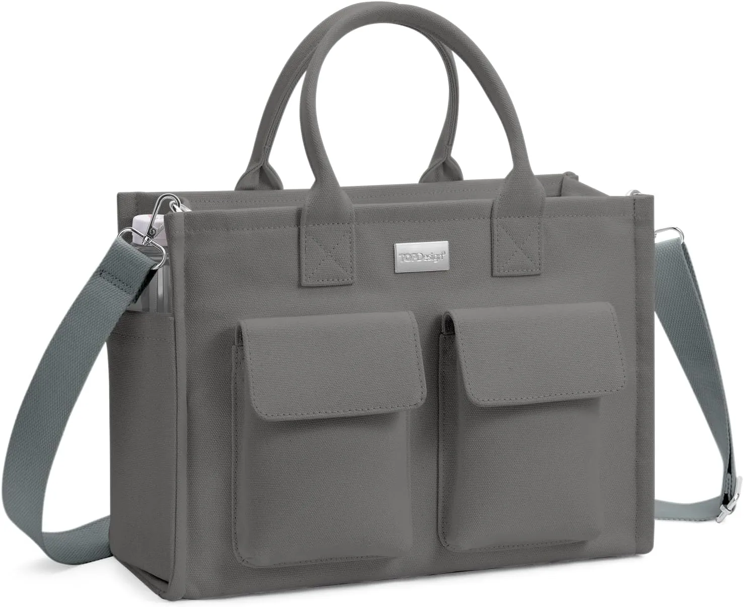 TOPDesign Heavy-Duty Canvas Tote Bag for Women, Crossbody Handbag with 9 Pockets, Everything Tote