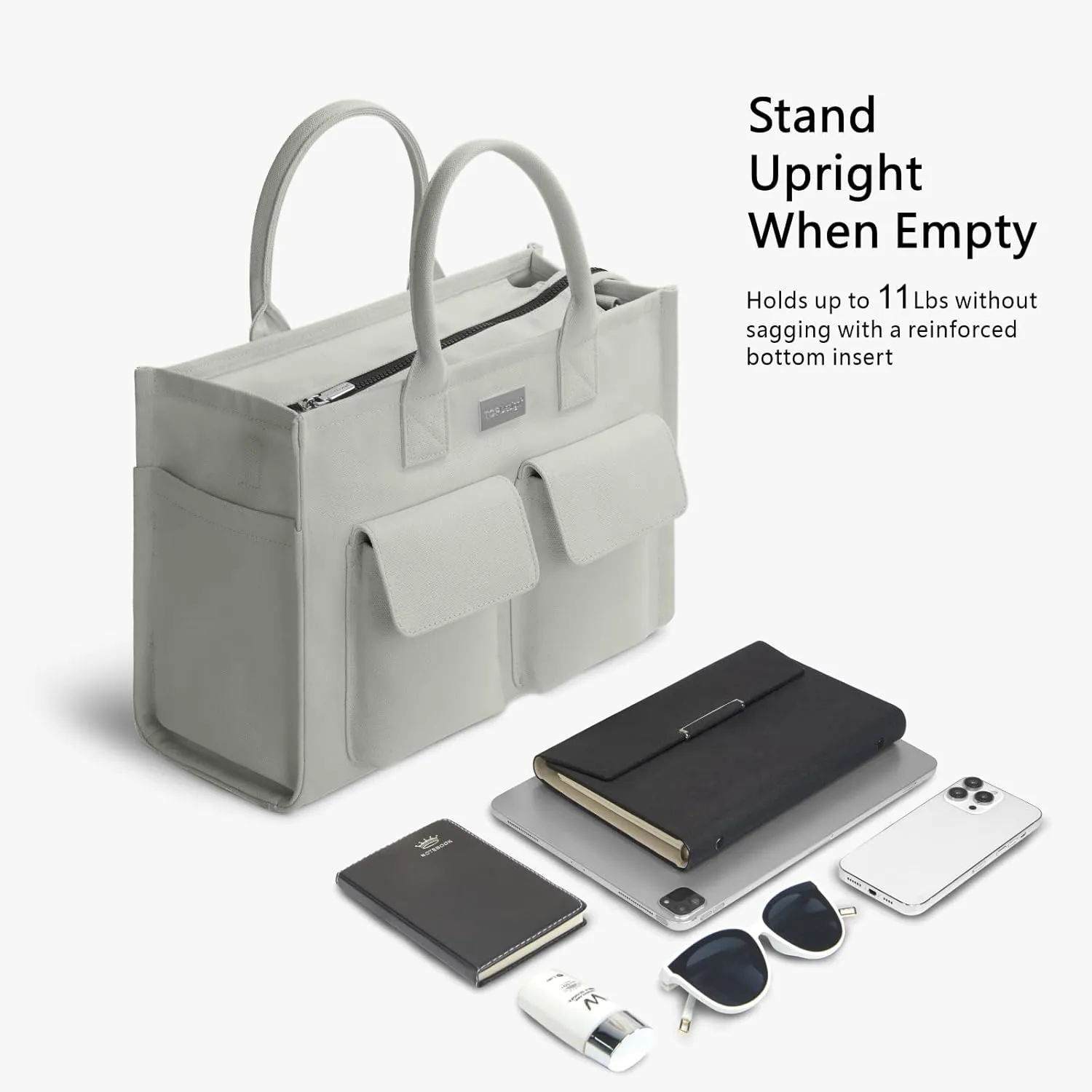 TOPDesign Heavy-Duty Canvas Tote Bag for Women, Crossbody Handbag with 9 Pockets, Everything Tote