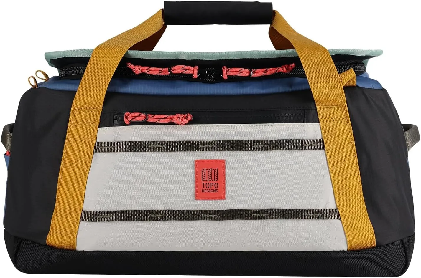 Topo Designs Mountain Duffel 40L, Recycled Nylon Ripstop Travel Bag, Removable Backpack Straps, Interior Mesh Pockets, Bluesign Approved (Stone Blue/Bone White)