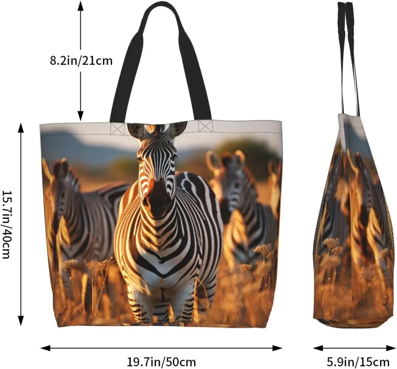 Tote Bag for Women Grocery Bag Reusable Shopping Bag Zebras on Brown Grass Field Handbag Foldable Shoulder Bag