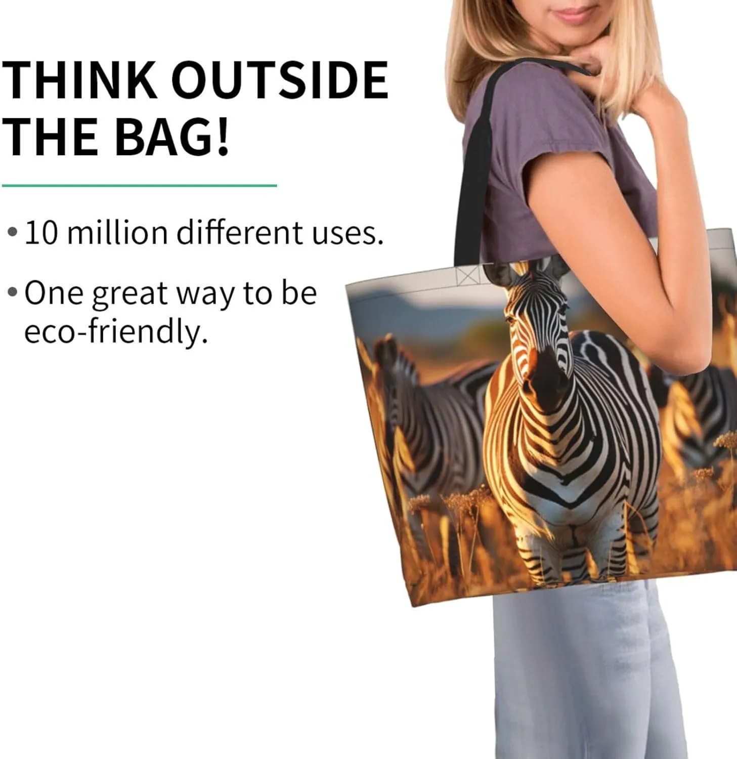 Tote Bag for Women Grocery Bag Reusable Shopping Bag Zebras on Brown Grass Field Handbag Foldable Shoulder Bag