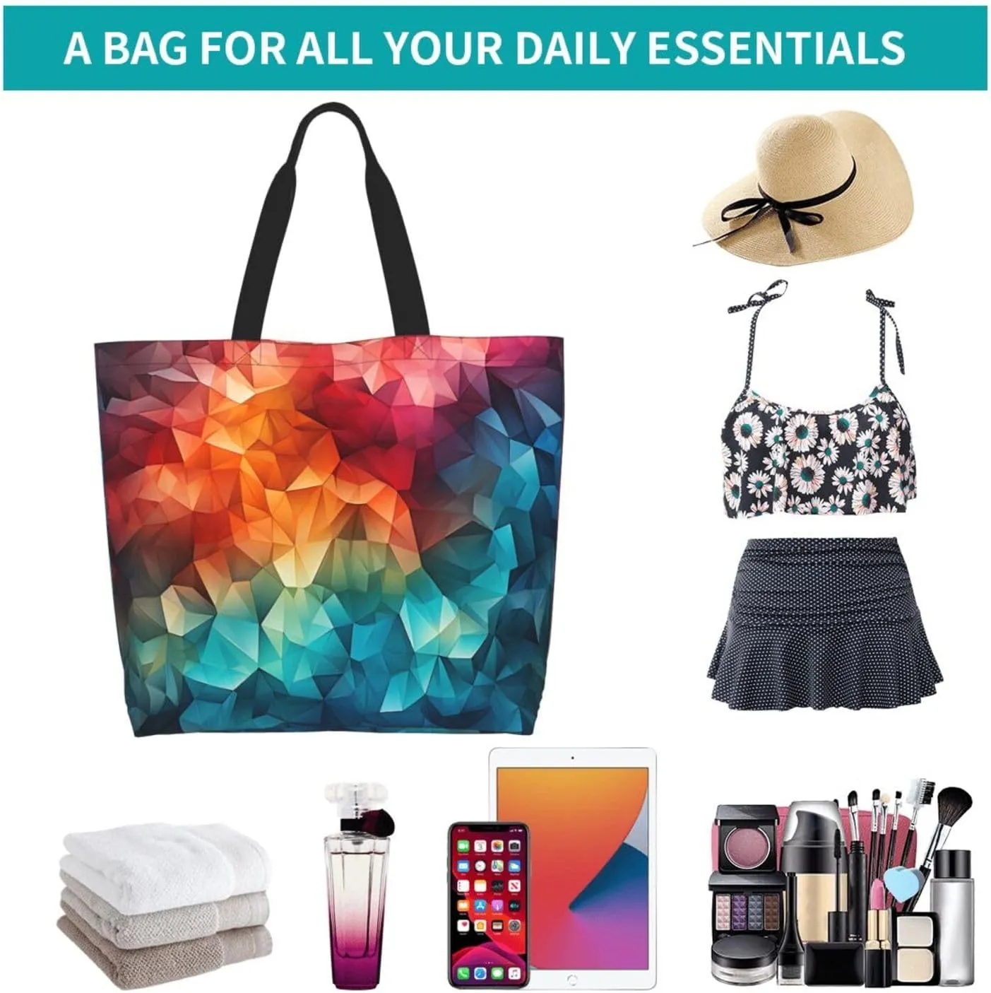 Tote Bag for Women Reusable Grocery Bag Shopping Bag Colorful Handprints Tote Bags Handbag Foldable Shoulder Bag