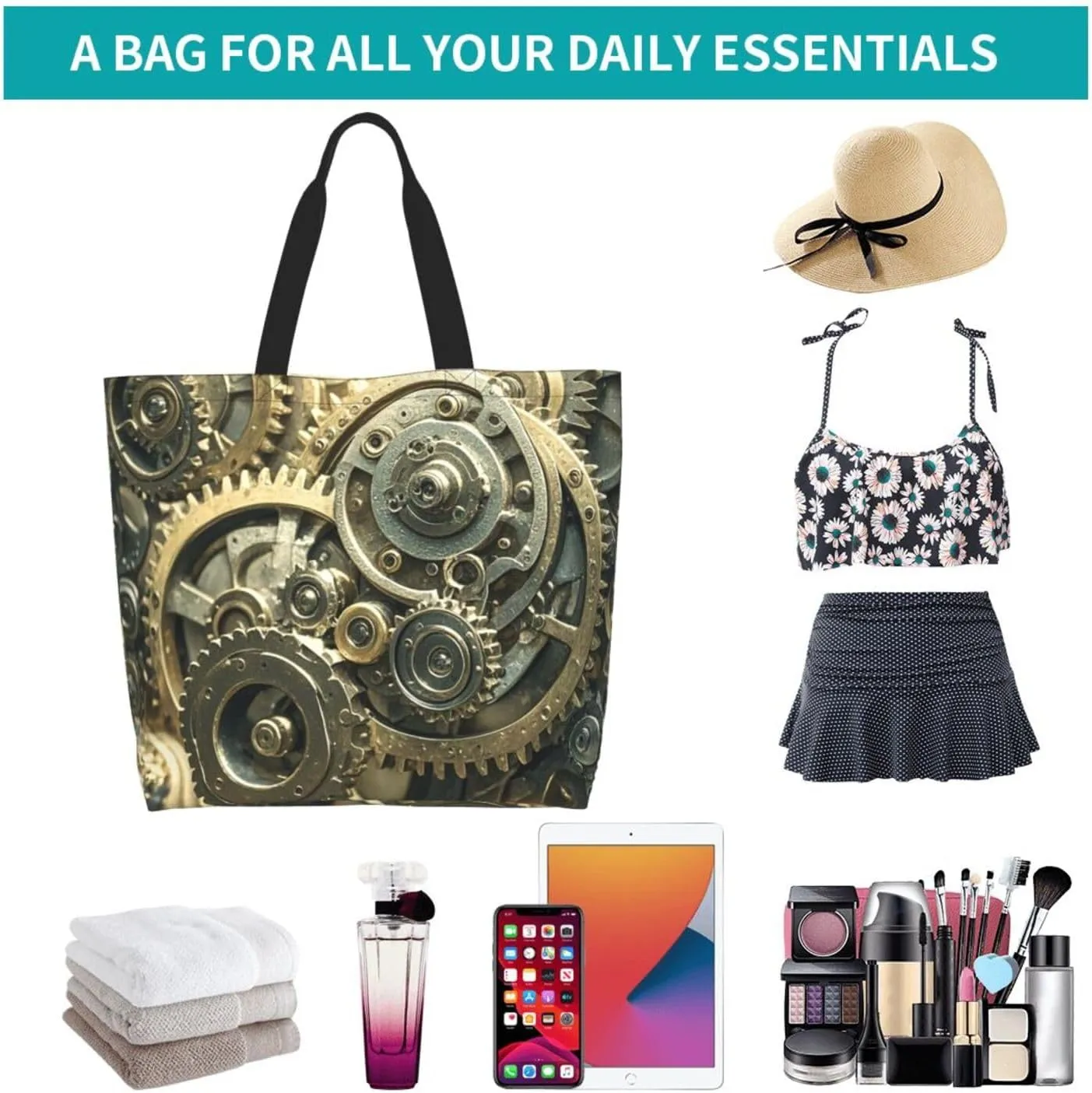 Tote Bag for Women Sunflower Field Sunset Grocery Bag Foldable Shopping Bags Reusable Large Tote Bag