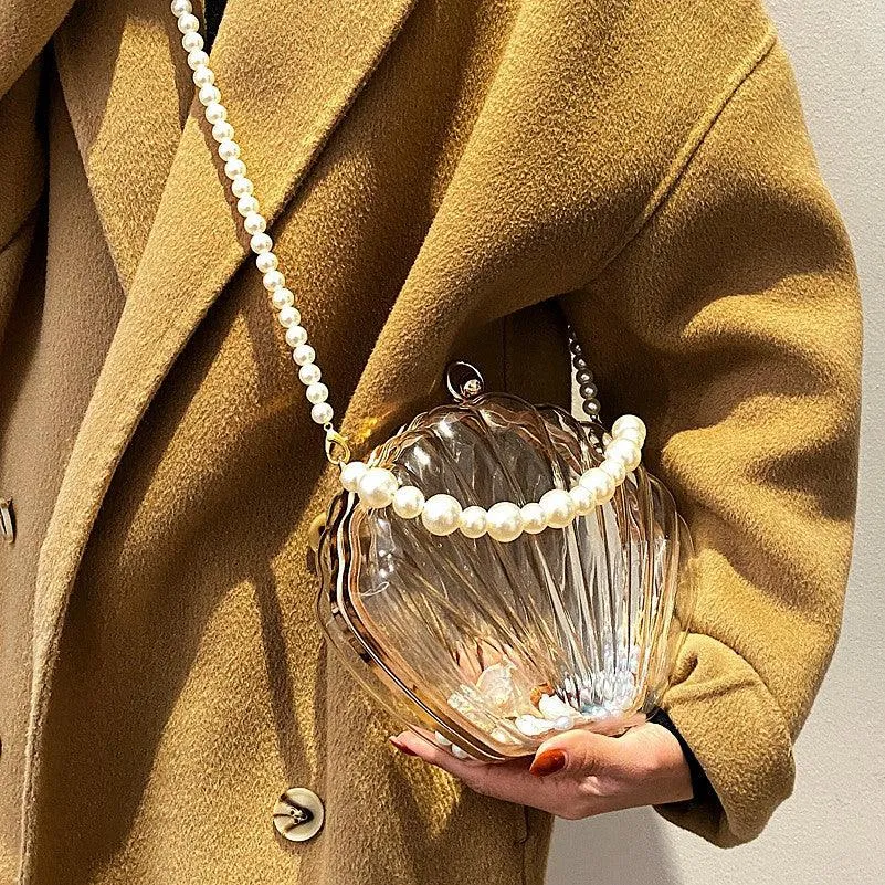 Transparent Shell Bag Box Bag Pearl Female Messenger Shoulder Retro Texture