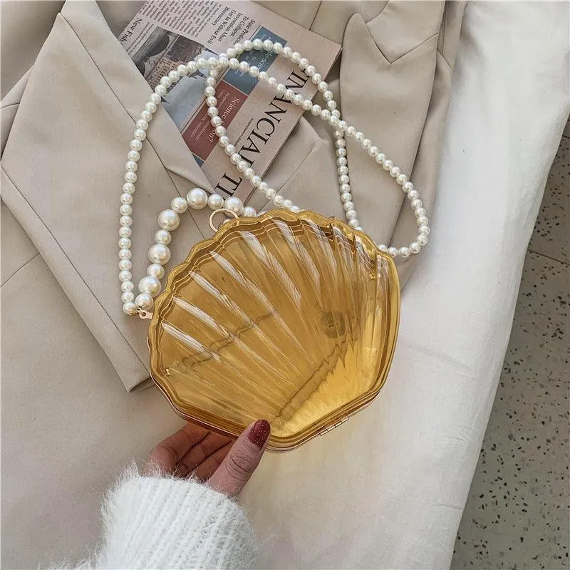 Transparent Shell Bag Box Bag Pearl Female Messenger Shoulder Retro Texture