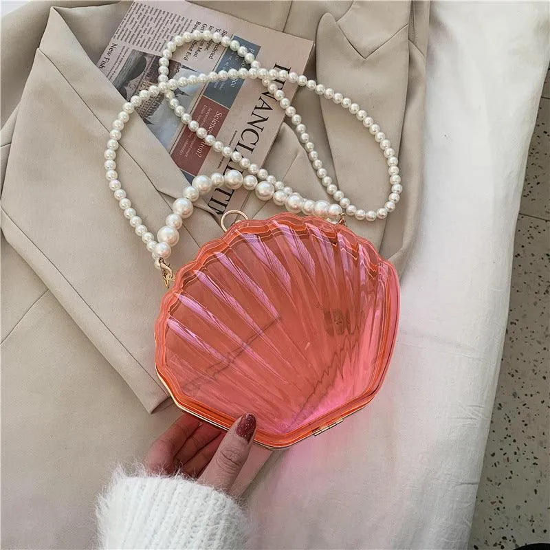 Transparent Shell Bag Box Bag Pearl Female Messenger Shoulder Retro Texture