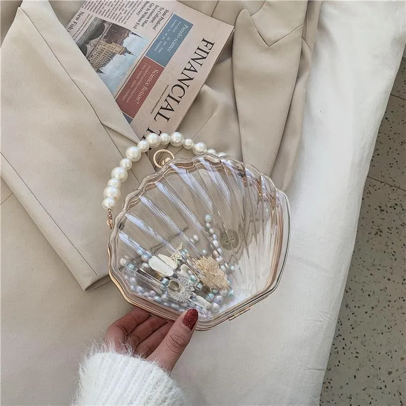 Transparent Shell Bag Box Bag Pearl Female Messenger Shoulder Retro Texture