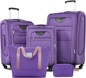 Travel Confidently with Expandable 3-Piece Luggage Set, Lightweight Softside Suitcases with Duffel Bag, Purple
