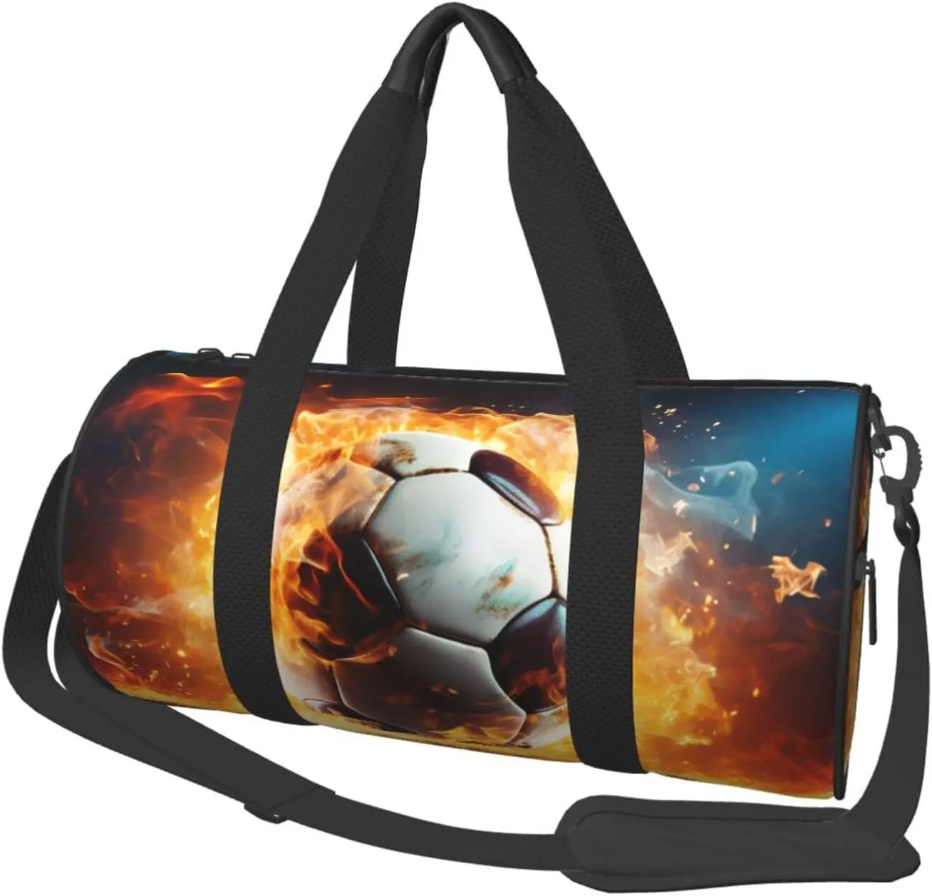 Travel Duffel Bag Foldable Weekender Overnight Bag Burning Soccer Ball Sports Tote Gym Bag Large Capacity Lightweight Carry On Luggage Bag for Men Women