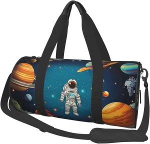 Travel Duffel Bag Foldable Weekender Overnight Bags Outer Space Rocket Astronaut Sports Tote Gym Bag Large Capacity Lightweight Carry On Luggage Bags for Men Women