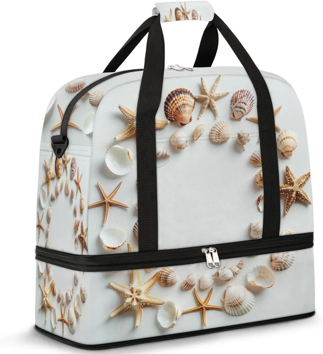 Travel Duffel Bag with Shoe Compartment, Starfishes Circular Shoulder Weekender Bags for Women, Foldable Waterproof Travel Bag Carry on Bag