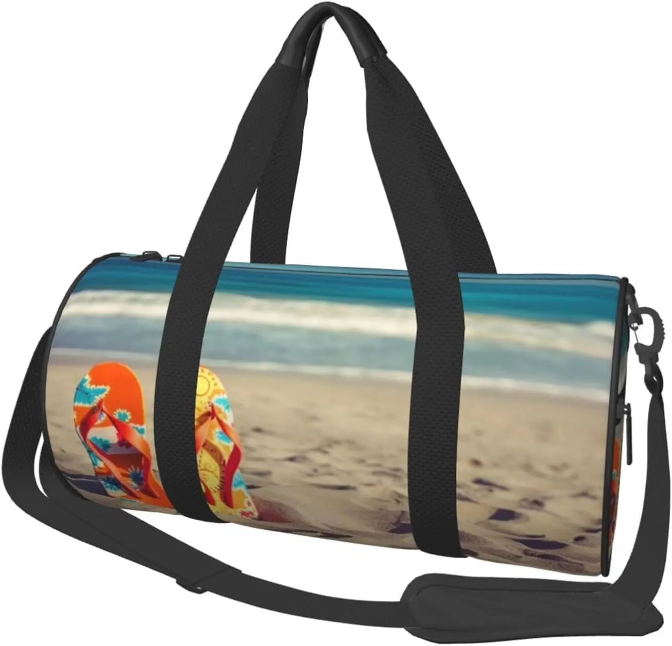 Travel Duffle Bag Flip-Flops On A Sandy Beach Weekender Bags For Women Large Capacity Travel Overnight Bags Foldable Carry On Tote Bags Lightweight Sport Gym Bag For Travel/Gift