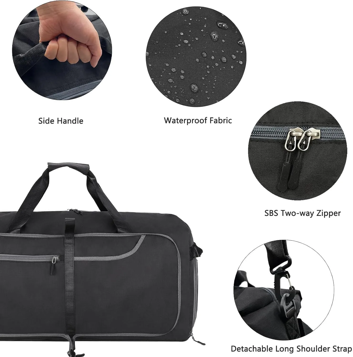 Travel Duffle Bag for Men, Extra Large Foldable Duffel Bags for Traveling with Shoes & Wet Compartment Waterproof Weekender Gym Bag for Men Women(115LBlack)