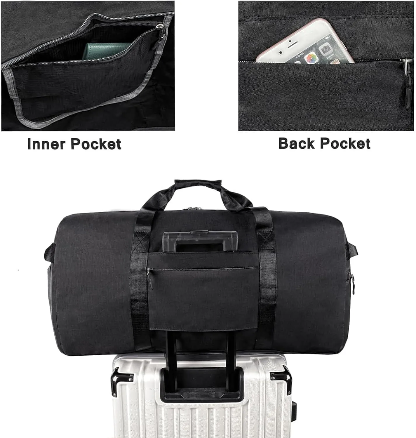 Travel Duffle Bag for Men, Extra Large Foldable Duffel Bags for Traveling with Shoes & Wet Compartment Waterproof Weekender Gym Bag for Men Women(115LBlack)