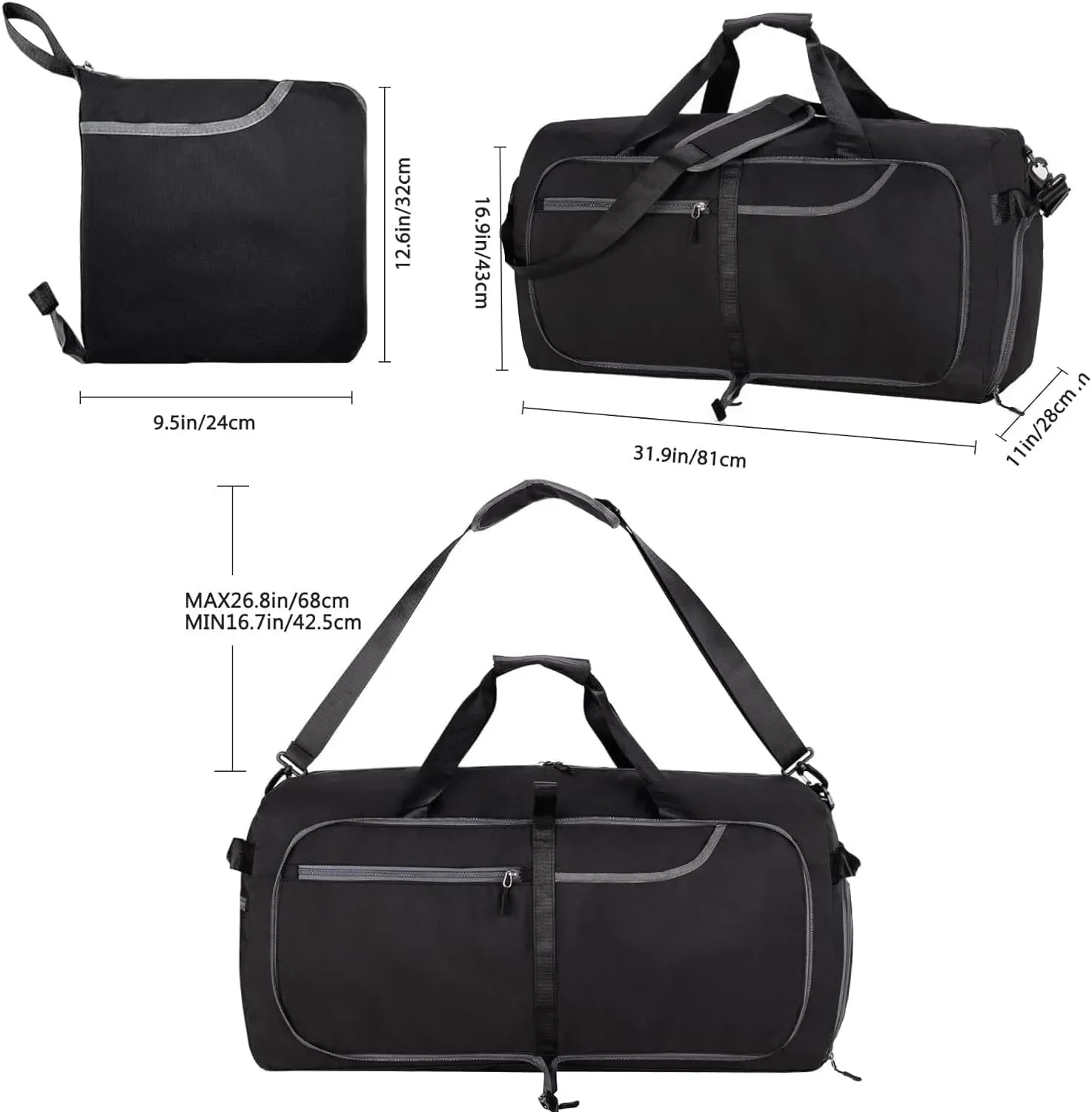 Travel Duffle Bag for Men, Extra Large Foldable Duffel Bags for Traveling with Shoes & Wet Compartment Waterproof Weekender Gym Bag for Men Women(115LBlack)