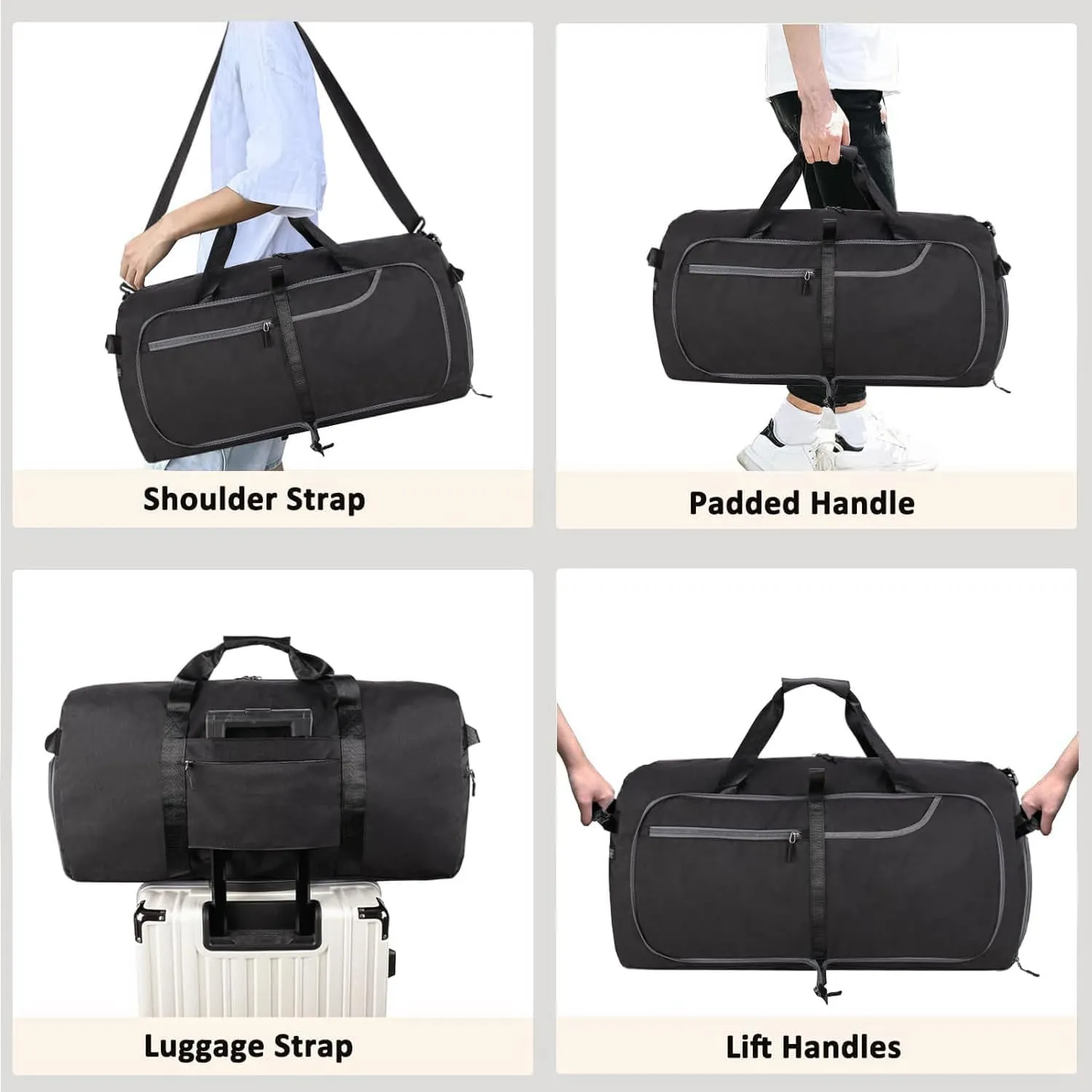 Travel Duffle Bag for Men, Extra Large Foldable Duffel Bags for Traveling with Shoes & Wet Compartment Waterproof Weekender Gym Bag for Men Women(115LBlack)