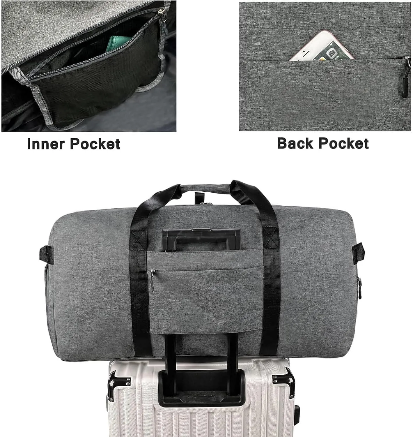 Travel Duffle Bag for Men, Large Foldable Duffel Bags for Traveling with Shoes & Wet Compartment Waterproof Weekender Gym Bag for Men Women(65LDarkgrey)