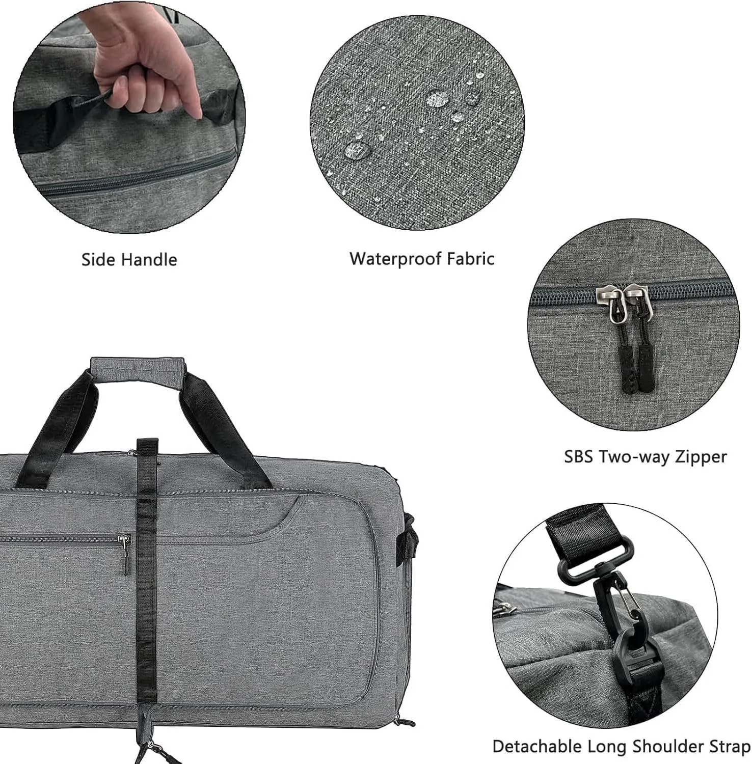 Travel Duffle Bag for Men, Large Foldable Duffel Bags for Traveling with Shoes & Wet Compartment Waterproof Weekender Gym Bag for Men Women(65LDarkgrey)
