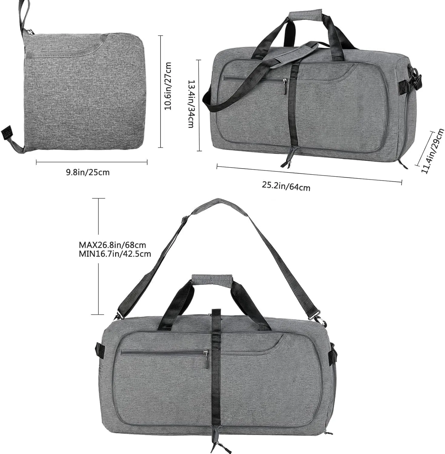 Travel Duffle Bag for Men, Large Foldable Duffel Bags for Traveling with Shoes & Wet Compartment Waterproof Weekender Gym Bag for Men Women(65LDarkgrey)