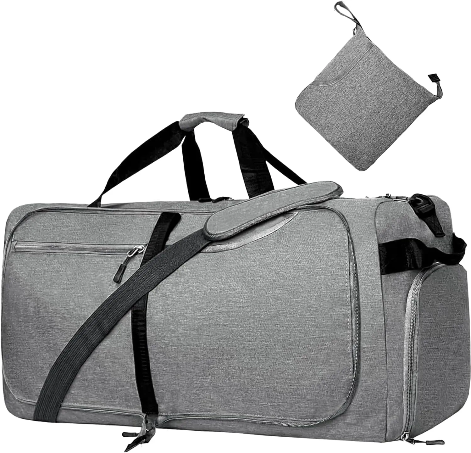 Travel Duffle Bag for Men, Large Foldable Duffel Bags for Traveling with Shoes & Wet Compartment Waterproof Weekender Gym Bag for Men Women(65LDarkgrey)