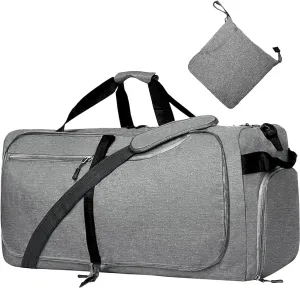 Travel Duffle Bag for Men, Large Foldable Duffel Bags for Traveling with Shoes & Wet Compartment Waterproof Weekender Gym Bag for Men Women(65LDarkgrey)