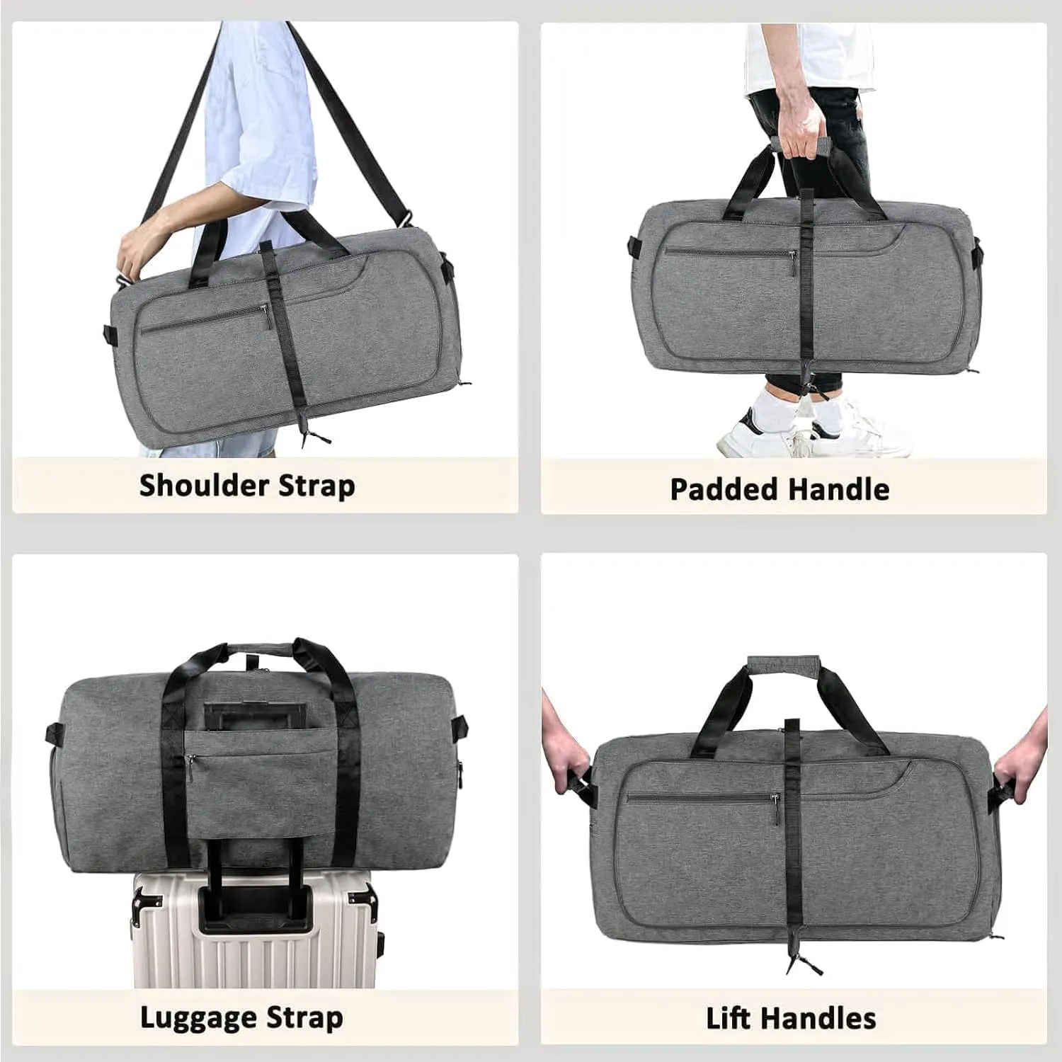 Travel Duffle Bag for Men, Large Foldable Duffel Bags for Traveling with Shoes & Wet Compartment Waterproof Weekender Gym Bag for Men Women(65LDarkgrey)