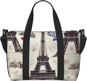 Travel Duffle Bag Weekender Bags for Men Women Adjustable Large Capacity Weekender Overnight Bag Carry On Tote Bags Waterproof Sport Gym Bag for Travel Yoga, French Paris Tour Eiffel Tower, One Size