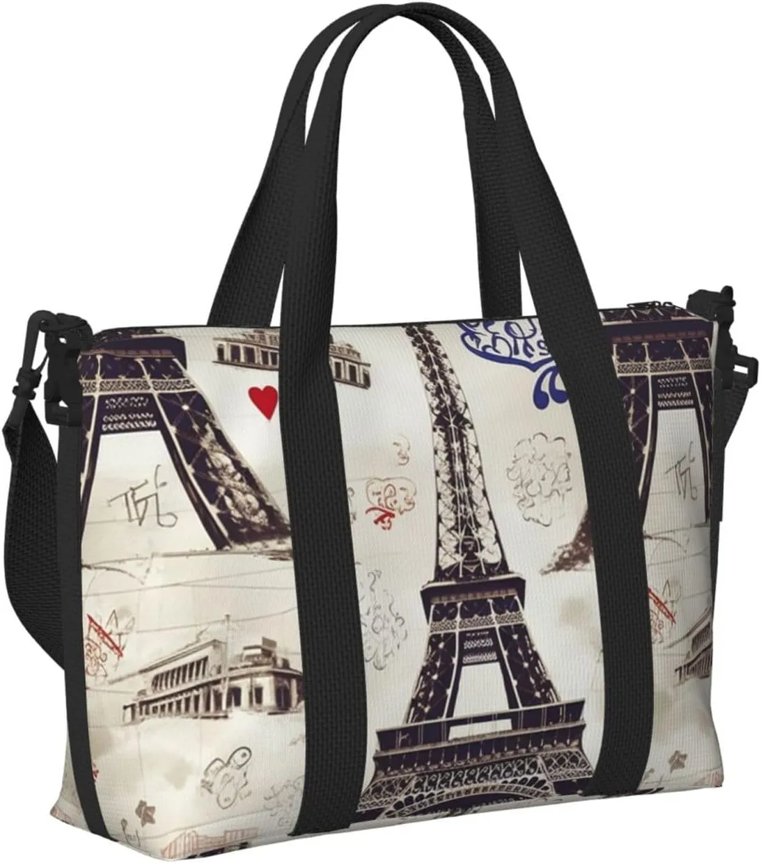 Travel Duffle Bag Weekender Bags for Men Women Adjustable Large Capacity Weekender Overnight Bag Carry On Tote Bags Waterproof Sport Gym Bag for Travel Yoga, French Paris Tour Eiffel Tower, One Size
