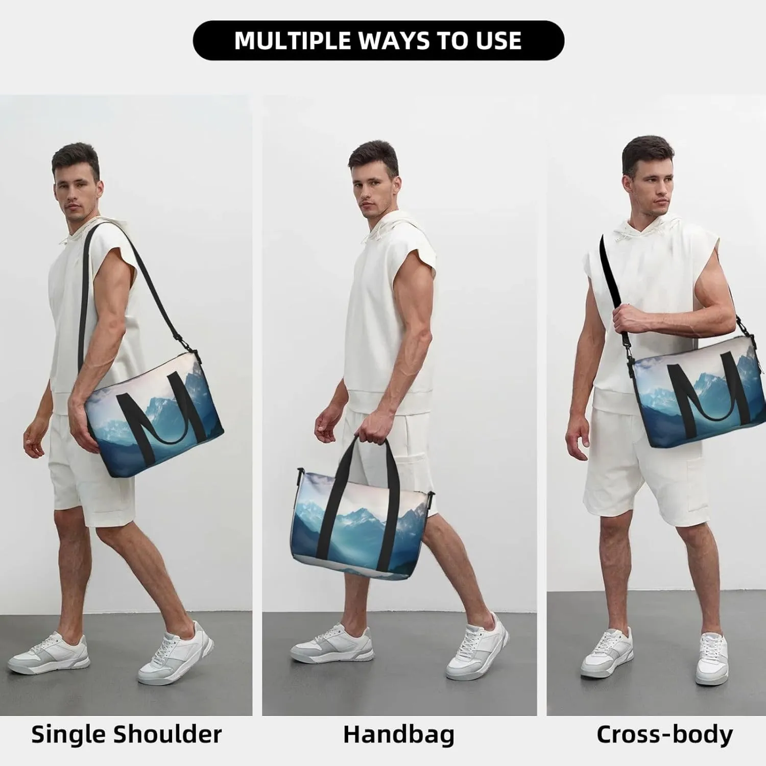 Travel Duffle Bag Weekender Bags for Men Women Adjustable Large Capacity Weekender Overnight Bag Carry On Tote Bags Waterproof Sport Gym Bag for Travel Yoga, Misty Mountain, One Size