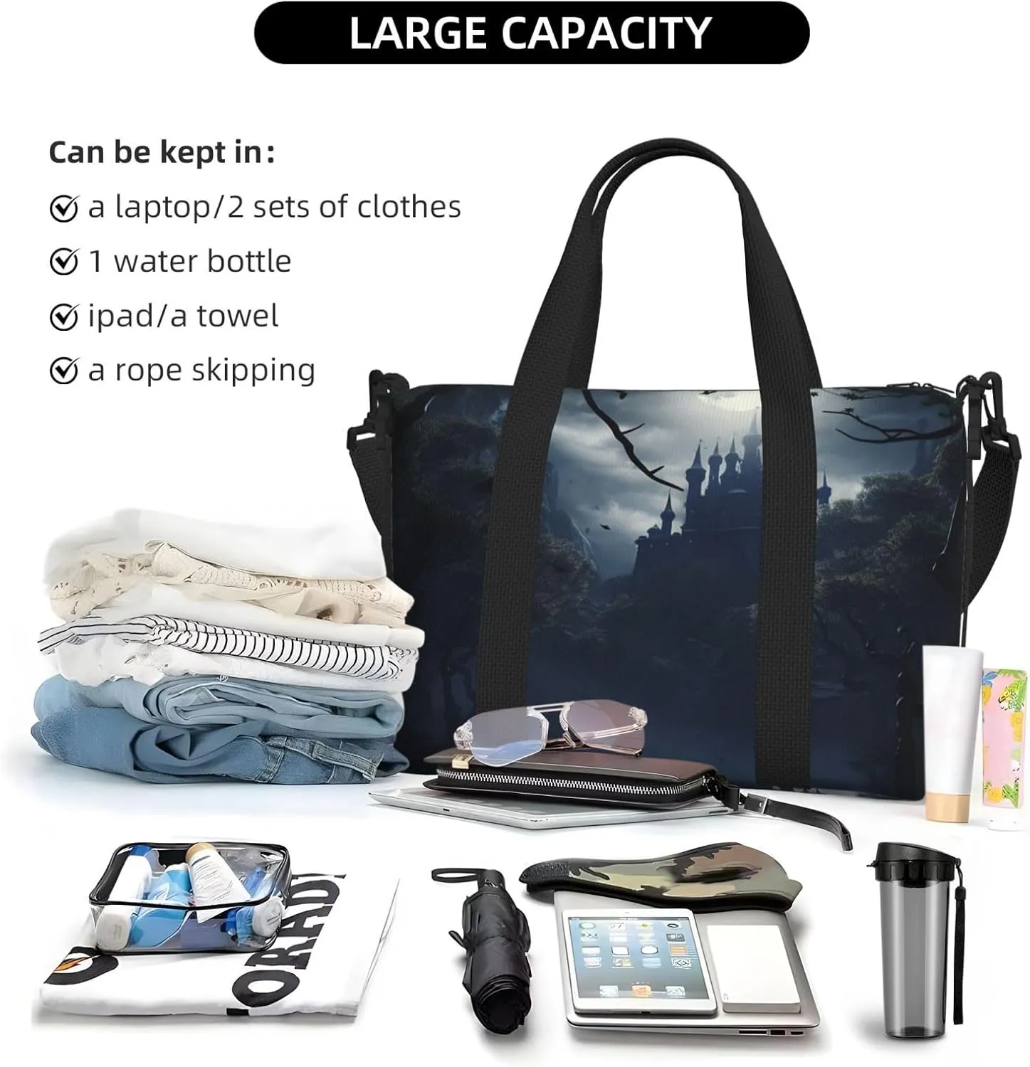 Travel Duffle Bag Weekender Bags for Men Women Adjustable Large Capacity Weekender Overnight Bag Carry On Tote Bags Waterproof Sport Gym Bag for Travel Yoga, Scared Night Garden Moon Light, One Size