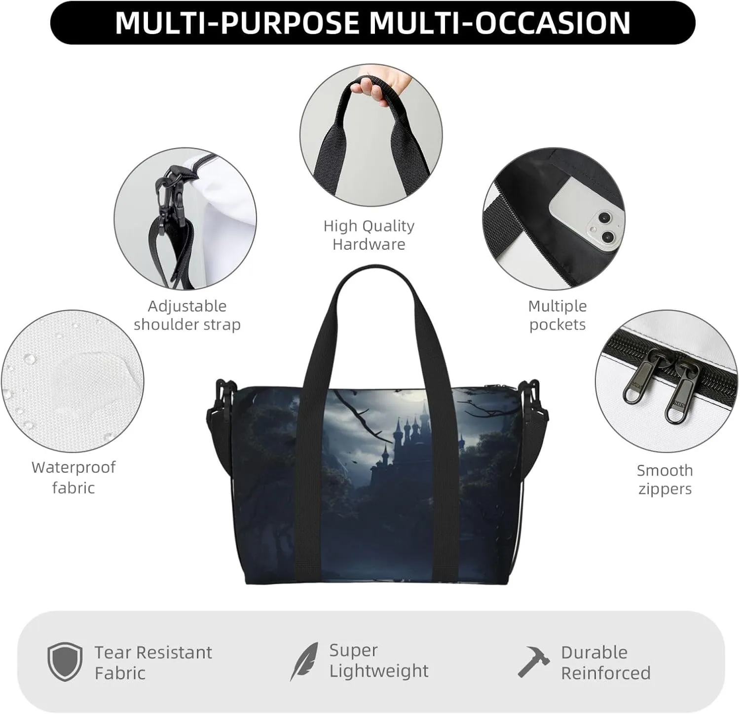 Travel Duffle Bag Weekender Bags for Men Women Adjustable Large Capacity Weekender Overnight Bag Carry On Tote Bags Waterproof Sport Gym Bag for Travel Yoga, Scared Night Garden Moon Light, One Size