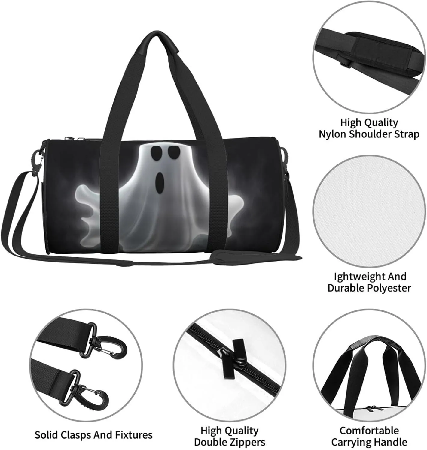 Travel Duffle Bag Weekender Bags For Men Women With Shoe Compartment Large Capacity Weekender Overnight Bag Black And Halloween Ghost Carry On Tote Bags Sport Gym Bag For Travel Yoga