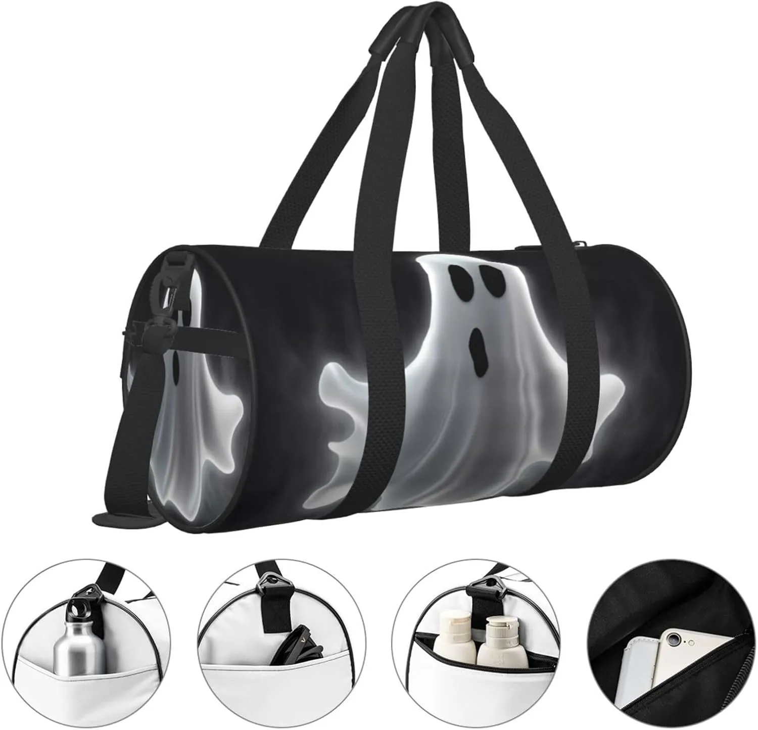 Travel Duffle Bag Weekender Bags For Men Women With Shoe Compartment Large Capacity Weekender Overnight Bag Black And Halloween Ghost Carry On Tote Bags Sport Gym Bag For Travel Yoga