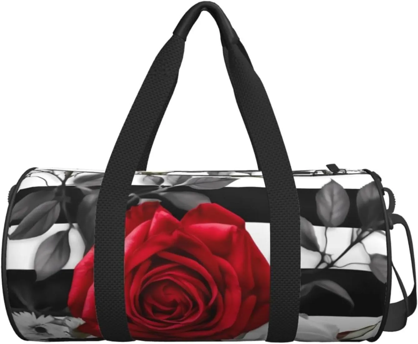 Travel Duffle Bag Weekender Bags For Men Women With Shoe Compartment Large Capacity Weekender Overnight Bag Black White Stripes Red Rose Flowers Carry On Tote Bags Sport Gym Bag For Travel Yoga